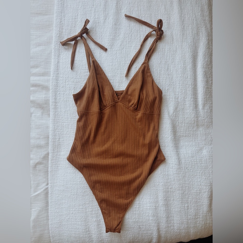 Burnt orange cotton bodysuit with ties